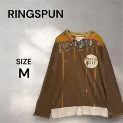 【リングスパン】RINGSPUN メンズ 長袖プリントTシャツ カットソーM 茶
