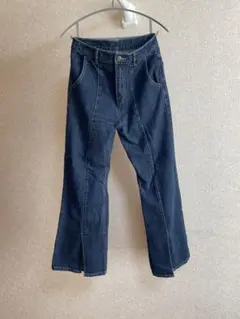 ダークブルー フレアパンツ ハイウエスト