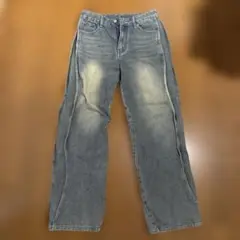 ライトブルーワイドレッグデニムパンツ