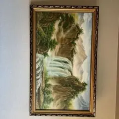 滝と山の風景 油彩画 大きめ