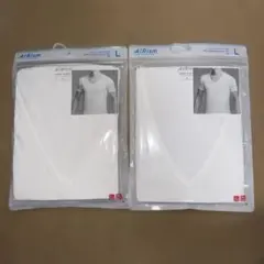 ユニクロ エアリズム　メンズL 白 未開封 VネックT(半袖) ２枚セット