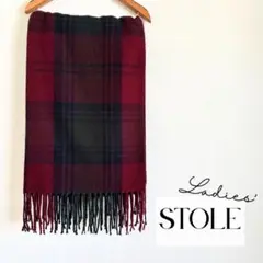 エンジ×深緑 チェック柄 大判ストール ひざ掛け 秋冬