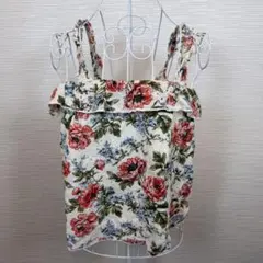 American Eagle 花柄 フリルキャミソール Sコットン混 レース刺繍