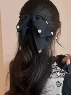 リボン ヘアクリップ バンスクリップ 黒 高品質 ヘアアクセサリー 結婚式 韓国