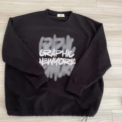 韓国系　グラフィックプリント ブラック セーター