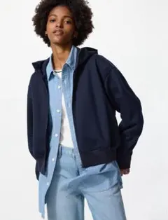 新品　UNIQLOユニクロ　ネイビー ドライスウェットフルジップパーカー　L