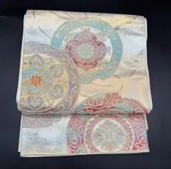 高級 ポリエステル　袋帯 礼装 フォーマル 洒落帯　丸紋　金糸　華文様　323