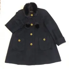 【最終価格】フォックスファー アンゴラ混 金ボタン ノーカラーロングコート