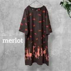 専用【メルロー】良品✨ベレー帽柄 総柄ワンピース ひざ丈リボン 七分袖M〜L相当のサムネイル
