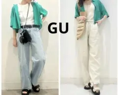 GU ジーユー　リネンブレンドクロップドシャツ　グリーン　M 未着用品