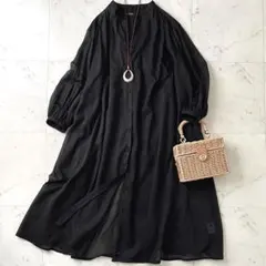 美品☆ウィムガゼット 洗える ウエストシャーリング ロングワンピース 黒 美品☆ウィムガゼット 洗える ウエストシャーリング ロングワンピース