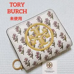 ・未使用TORY BURCHトリーバーチ　レザーラウンドジップ二つ折り財布　花柄