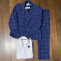 120cm ネイビーチェック フォーマルスーツセット 発表会　男の子