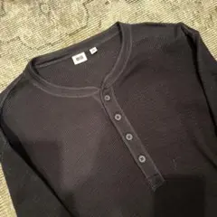 oldUNIQLO ブラック ヘンリーネック カットソー XL