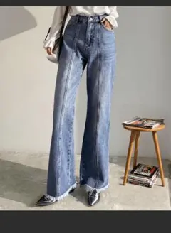 CLASSICAL ELF 裾フリンジセミフレアデニムパンツ