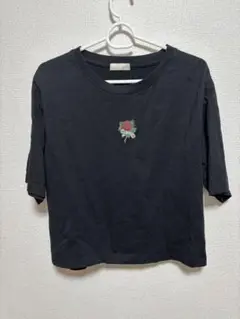 バラ刺繍 半袖Tシャツ 黒 夏 レディース ファッション トップス