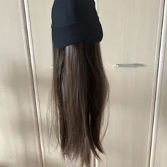 ブラウンロングウィッグ ブラックキャップセット