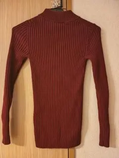 無印 バーガンディ リブ編み タートルネック セーター S