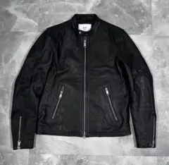 417 ÉDIFICE ブラックレザーシングルライダース フェイクレザージャケット（レザージャケット）｜417 EDIFICE（フォー