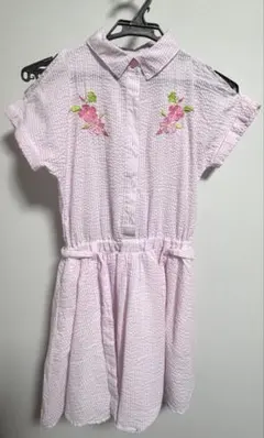 子ども 半袖シャツ ピンク 花柄刺繍のサムネイル