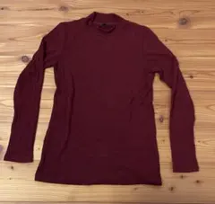 【UNIQLO】薄手リブニット 長袖／モックネック／M／ボルドー系
