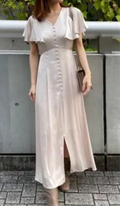 サテン ロングワンピース