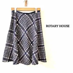 ROTARY HOUSE フレア ひざ丈スカート　ネイビーチェック柄　日本製　Sのサムネイル