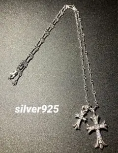 silver925 ダイヤ　ベビーファット　ダブルクロス　ネックレス　50㎝