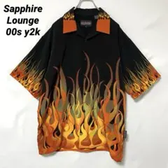 T-1371 00s Sapphire Lounge ファイヤー 開襟シャツL黒のサムネイル