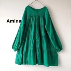 Amina★ティアードチュニック レース切替 ワンピース インド製 グリーンのサムネイル