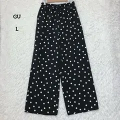 GU ジーユー ドットプリントイージーパンツ ブラック L 薄手 ウエストゴム