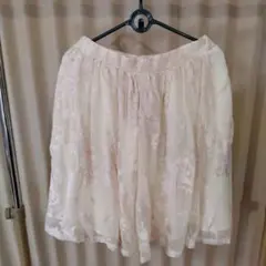 アイボリー フラワープリント フレアスカート Lサイズ