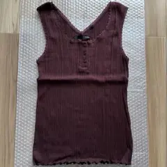 Heather ヘザー タンクトップ ワインレッド ブラウン レース ボタン