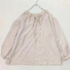 ブラウス フリル 薄手 光沢感 フロントリボン ボリュームスリーブ