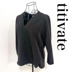 titivate 深Vネック長袖プルオーバー 春秋冬 黒 F【aan022】
