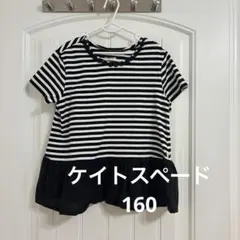 【美品】ケイトスペード ボーダーカットソー 160 レース ペプラム Tシャツ