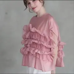 Myuフリルデザイン 半袖ブラウス ピンクのサムネイル