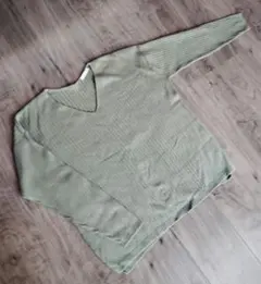 COLZA リブ編み Vネックセーター M オリーブグリーン