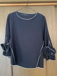 ZARA ネイビー 五分袖 シャツ リボンデザイン