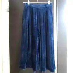 ネイビーブルー ベルベット ガウチョパンツ