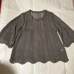 レース編み 7分袖ニット　カーキ色　美品