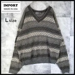 ビンテージ ニット セーター レトロ ボーダー柄 Y2K 古着 USA製 L