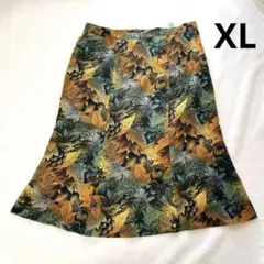大きいサイズ◆L//フレアスカート//リーフ柄//ボタニカル