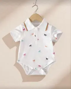 馬柄 ホワイトロンパース 短袖