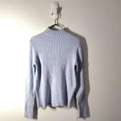 ユニクロUNIQLO✨️リブモックネックセーター　青　伸縮性　L
