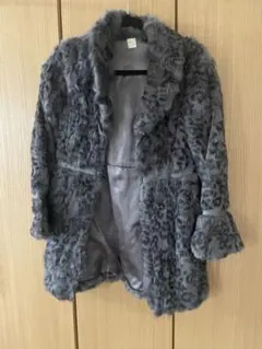 レオパード柄ラビットファーコート/ダークグレー
