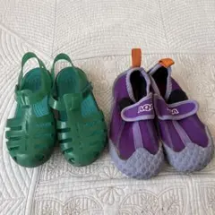 Crocs グリーンサンダル　サイズ10とAQUAシューズ 18cm 水遊び