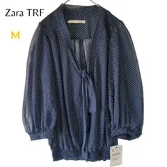 ⭐新品未使用　Zara TRF ネイビードット柄ライトブルーブラウス M