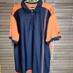 adidas ジッパー付きポロシャツ オレンジ/ネイビー