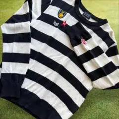 カシミヤ素材　パーリーゲイツ　ニット　XL〜XXL相当　白　紺　ボーダー　6